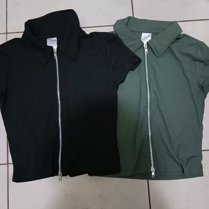 Two zip up croptops